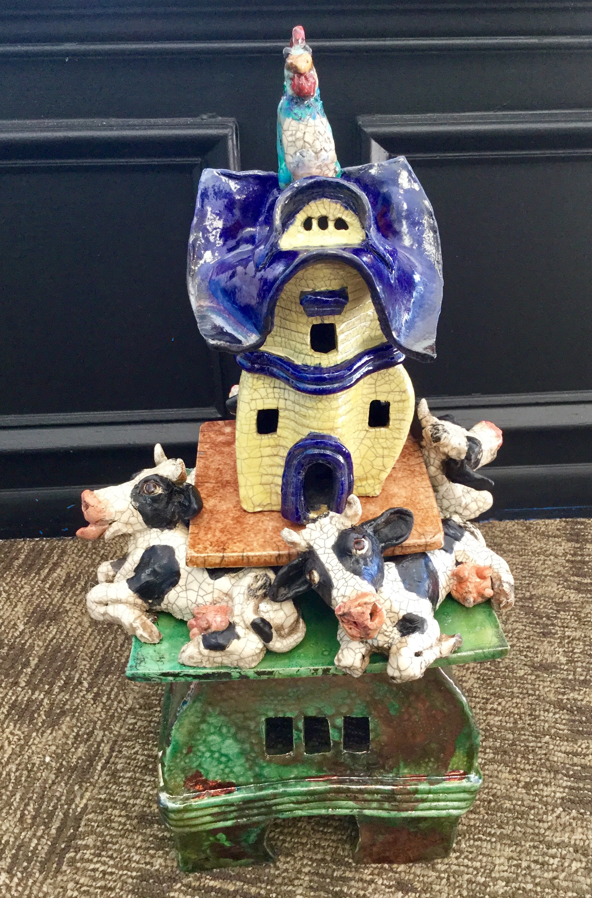 Stacked Tower with Cows and Rooster